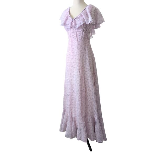 VTG 70s Womens XS Cottagecore Prairie Long Maxi Floral Tiered Lilac Purple Dress - Picture 2 of 16